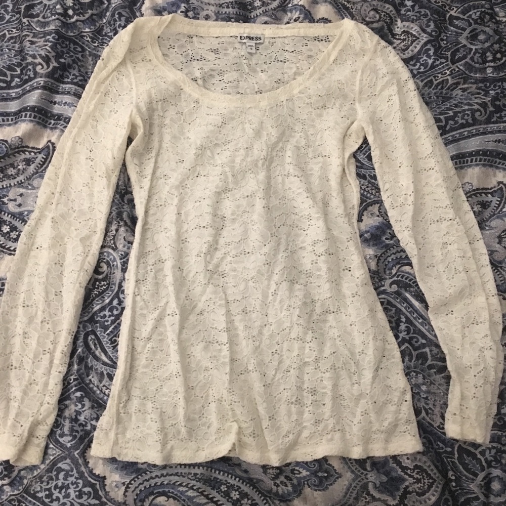 Stretchy, white lace Express long sleeve shirt